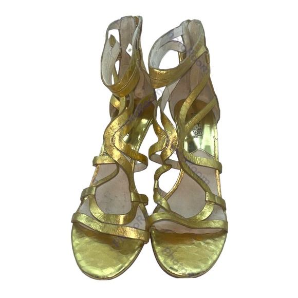 Michael Kors Heel Sandals Size 8.5 M, Gold Leather - Picture 4 of 6